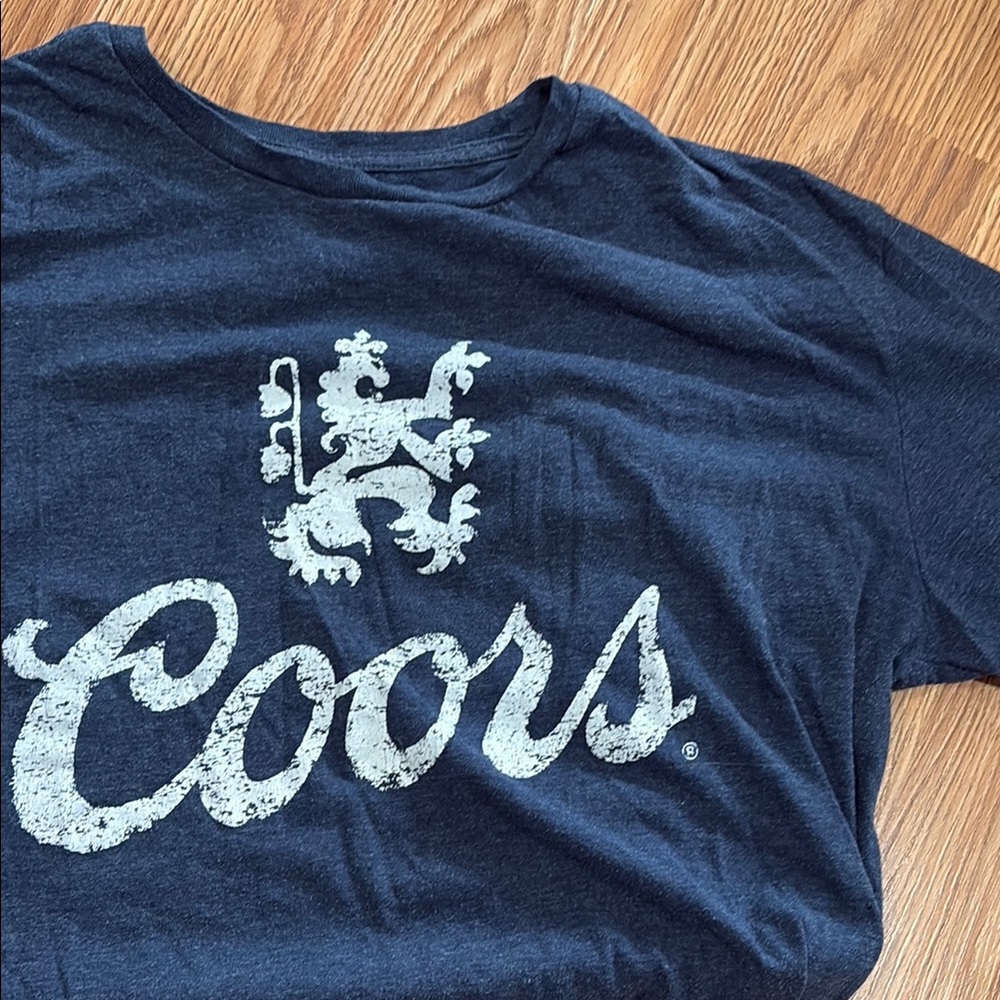 Blue and White Short Sleeve Tee with Coors Logo